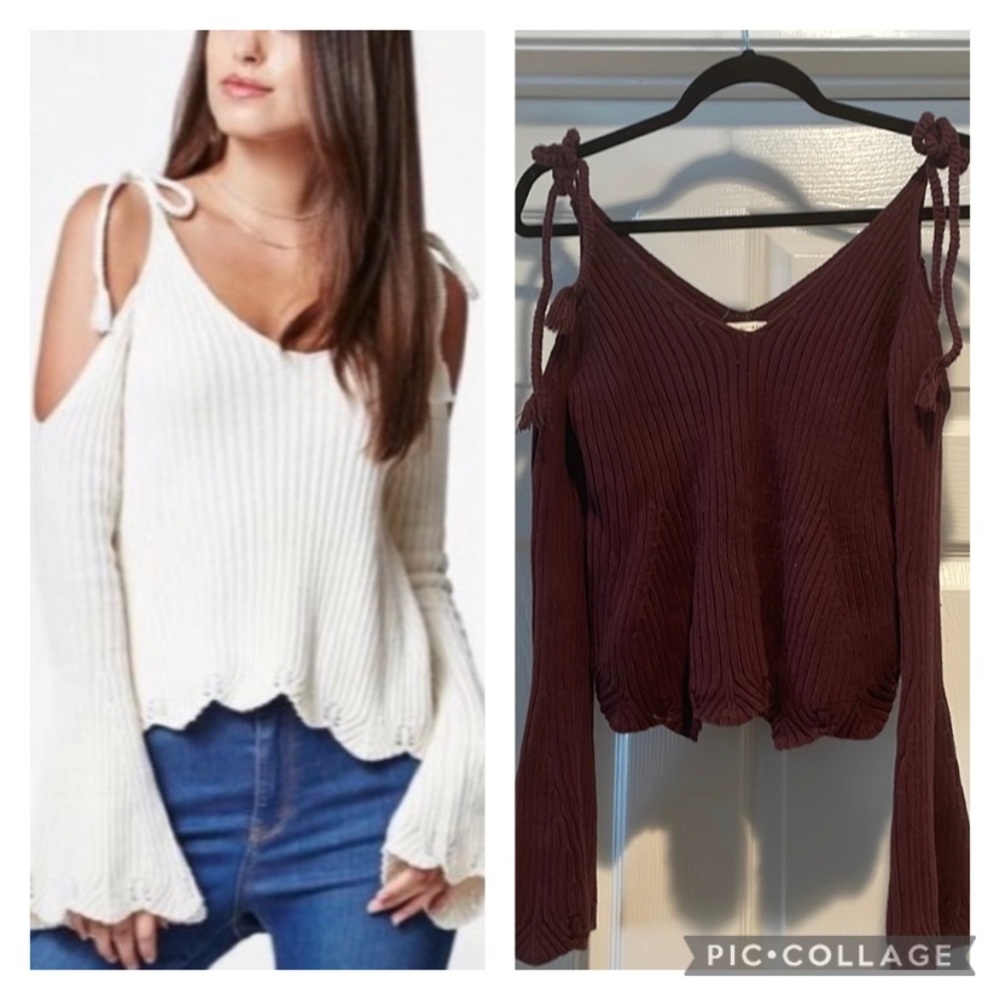 LA Hearts Off-the-Shoulder Sweater - burgundy